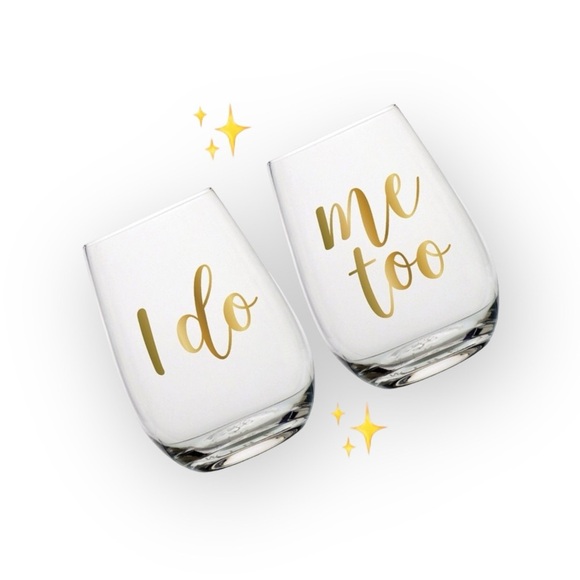 new ✶ I Do + Me Too ✶ Bridal Wine Glass ✶ 4 Set of 2 ✶ Gold Foil Lettering ✶ - Picture 8 of 10